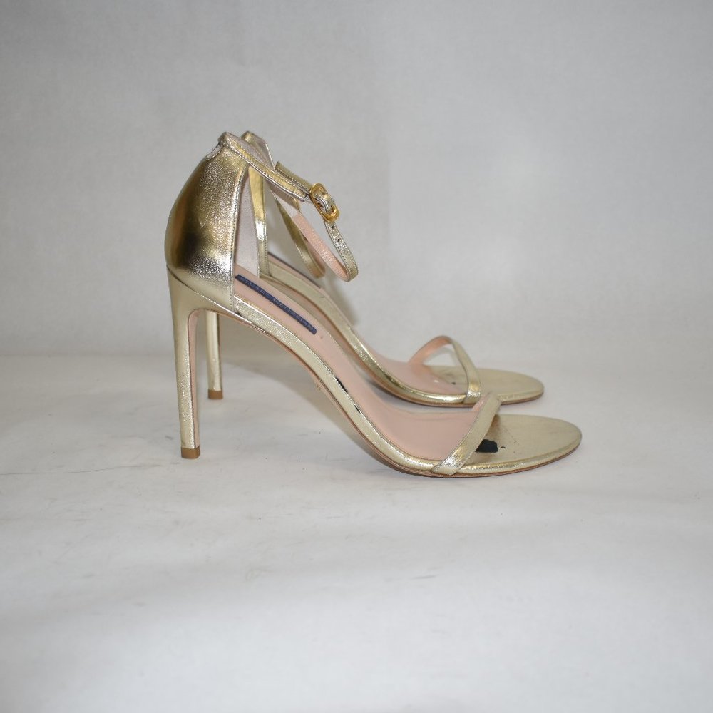$450 Stuart Weitzman Nudistsong Sandal HEEL leather heels 10.5 (SE28)
